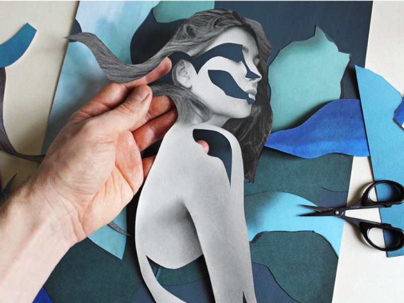 Stefan Gunnesch arbeitet mit Papiercollage am Motiv