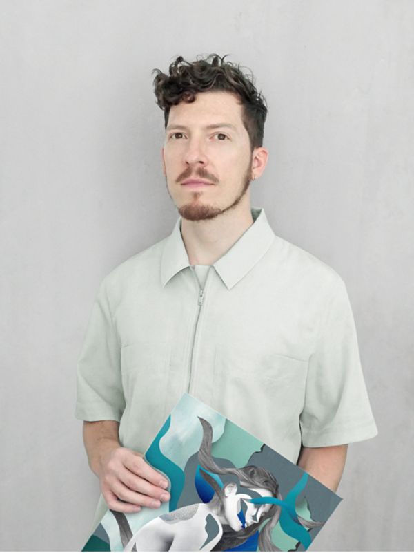 Künstler Stefan Gunnesch mit einem Entwurf der Art Edition
