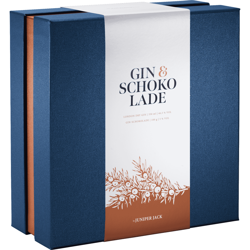 Geschenkbox Gin & Schokolade von JUNIPER JACK mit Banderole