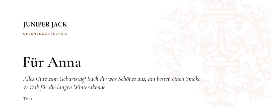 Der Geschenkbogen mit der Widmung für Anna und dem Gruß von Tom