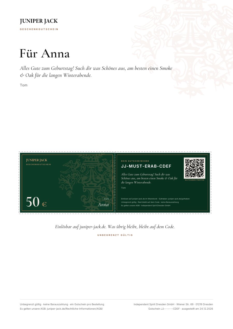 Der Geschenkbogen als PDF: große Widmung für Anna und die Karte im Scheckkartenformat