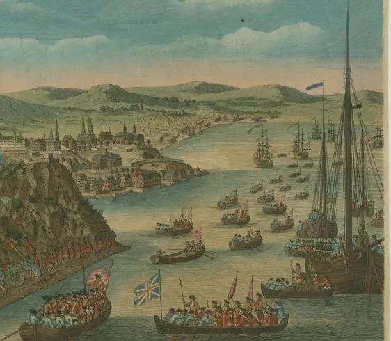 Historischer Stich des Hafens von Québec, 1797