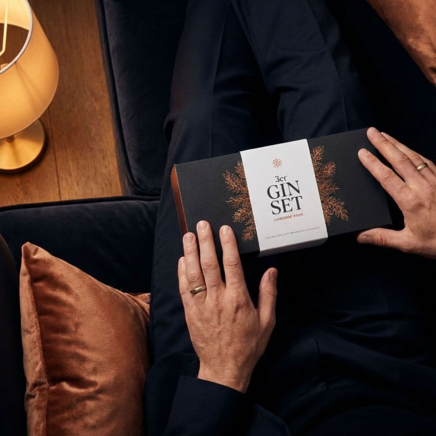 Tasting Set von JUNIPER JACK wird auf dem Sofa ausgepackt